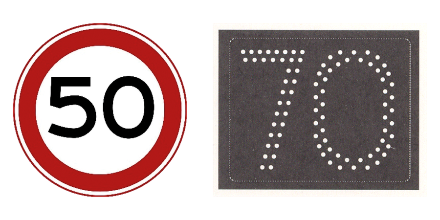 Links Maximumsnelheid, rechts Maximumsnelheid op een electronisch signaleringsbord
