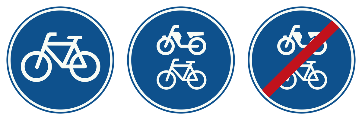 Verplicht fietspad, Fiets/bromfietspad en Einde fiets/bromfietspad