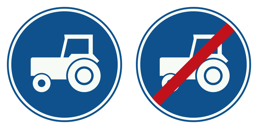 Officiële borden voor verplicht gebruik passeerbaan of passeerstrook en het einde daarvan