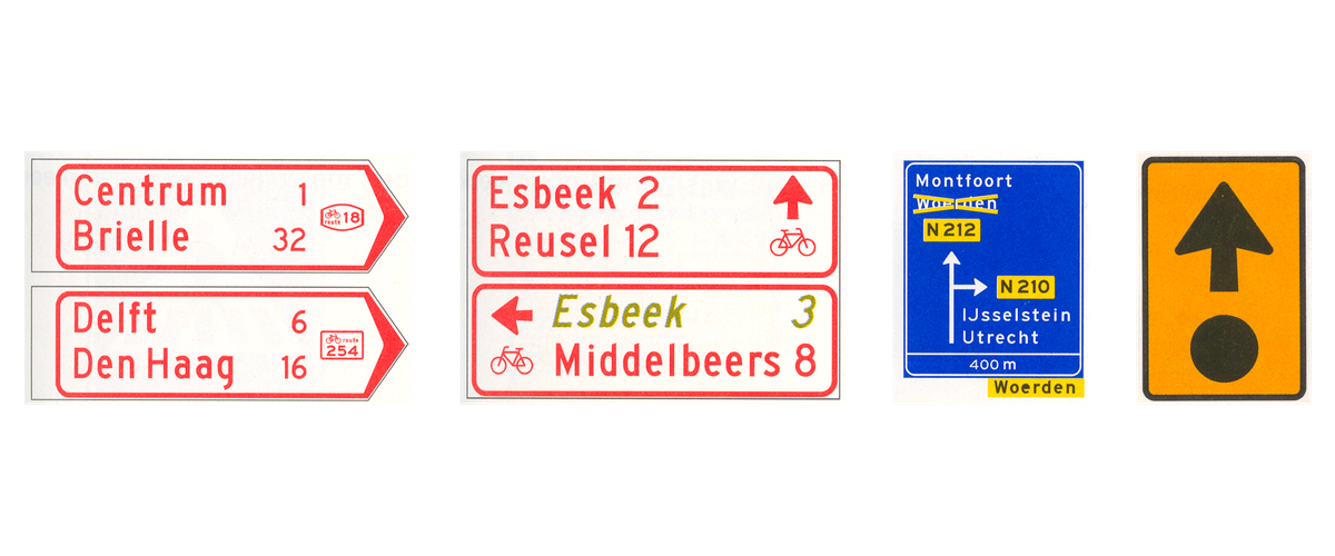 Wegwijzers voor fietsers en bromfietsers, omleiding en route voor bepaalde gevaarlijke stoffen