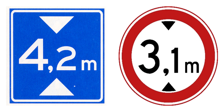 Hoogte onderdoorgang naast het ronde verbod voor te hoge voertuigen