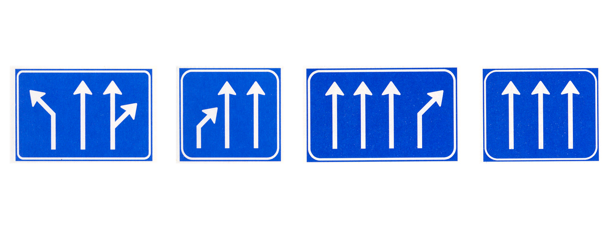 Voorsorteren, Einde rijstrook, Splitsing en Aantal doorgaande rijstroken