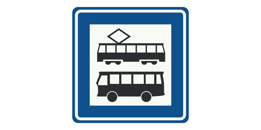 Het verkeersbord Bushalte / tramhalte