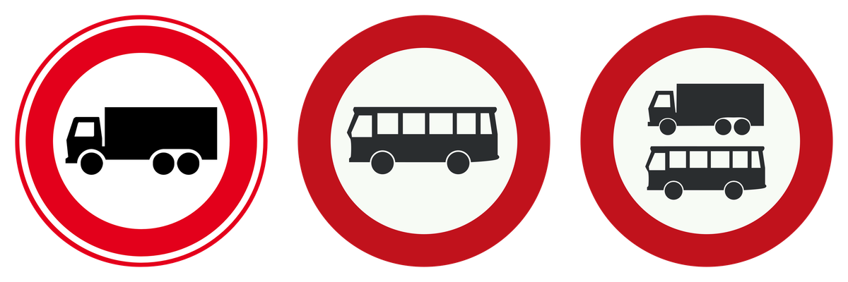Gesloten voor vrachtauto's, autobussen, en autobussen en vrachtauto's samen