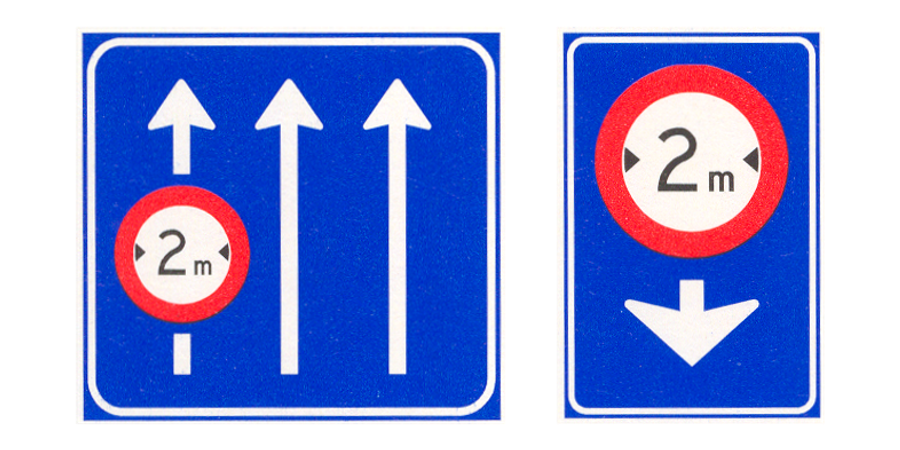 Twee verkeersborden naast elkaar die laten zien voor welke rijstrook een bord geldt