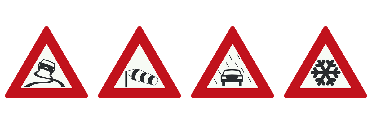 Vier officiële waarschuwingen voor weersomstandigheden en slipgevaar