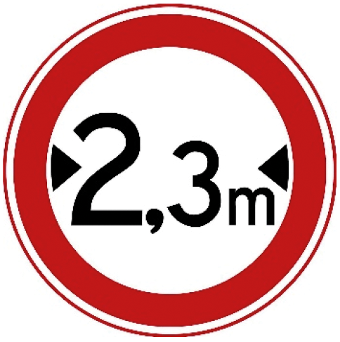 Verkeersbord: Gesloten voor voertuigen die, met inbegrip van de lading, breder zijn dan op het bord is aangegeven