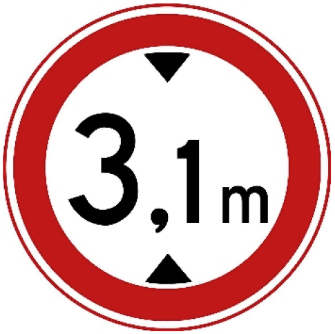 Verkeersbord: Gesloten voor voertuigen die, met inbegrip van de lading, hoger zijn dan op het bord is aangegeven