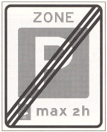 Verkeersbord: Einde parkeerschijf-zone met verplicht gebruik van parkeerschijf