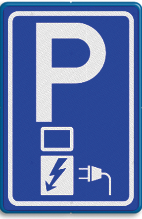 Verkeersbord: Parkeergelegenheid alleen bestemd voor het opladen van elektrische voertuigen