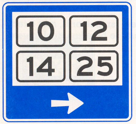 Verkeersbord: Wijkwegwijzer binnen de bebouwde kom, met wijknummers (in verkeersgebieden)
