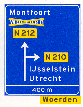 Verkeersbord: Omleiding. Maatregel op voorwegwijzer langs niet-autosnelweg