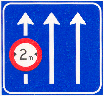 Verkeersbord: Verkeersbord geldt alleen voor de aangegeven rijstrook/rijstroken